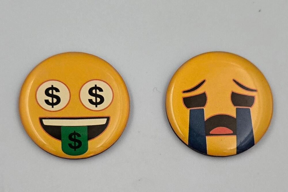 Emoji The Iconic Brand Round Magnets Set of 2 Money Eyes Crying Face Yellow